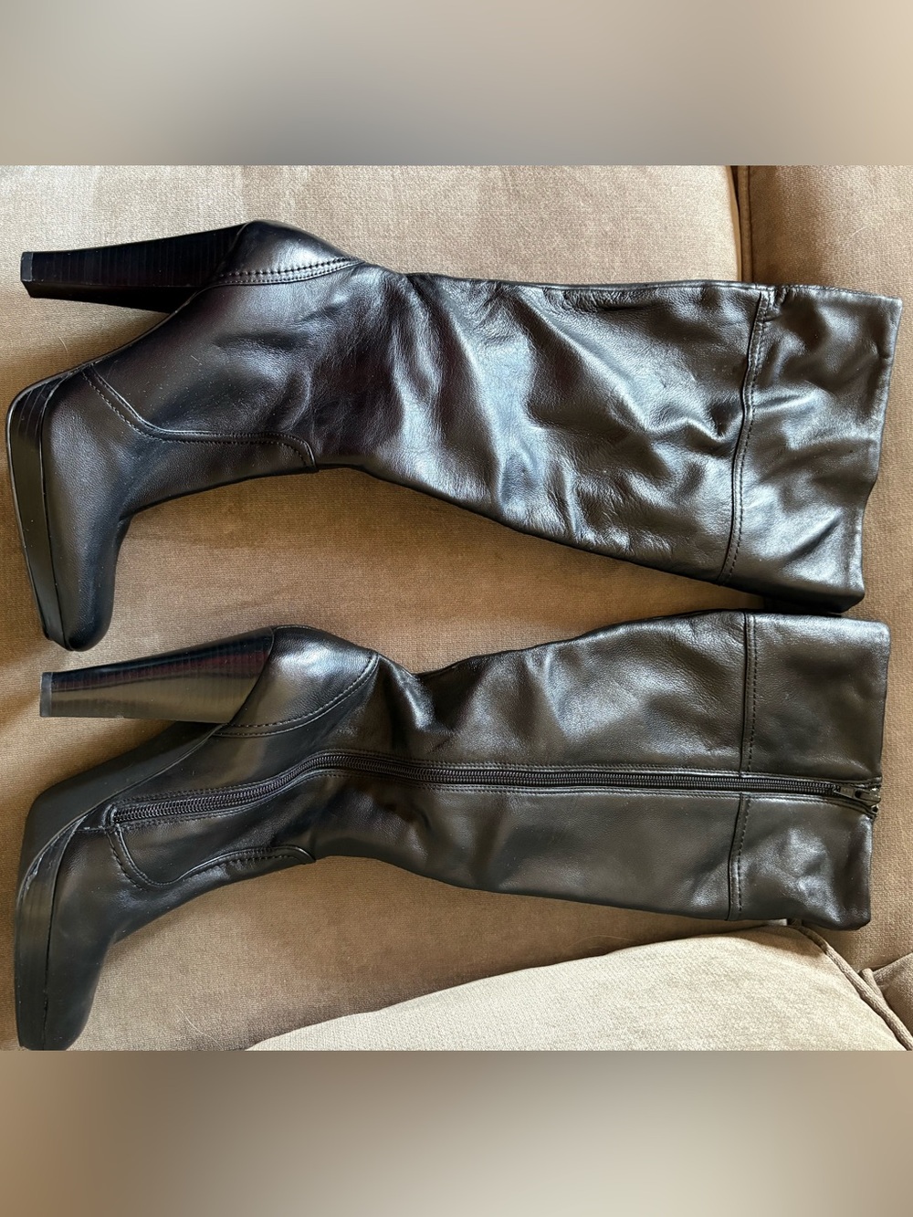Black Leather High Heel Knee Boots - Women's Fashion Boots